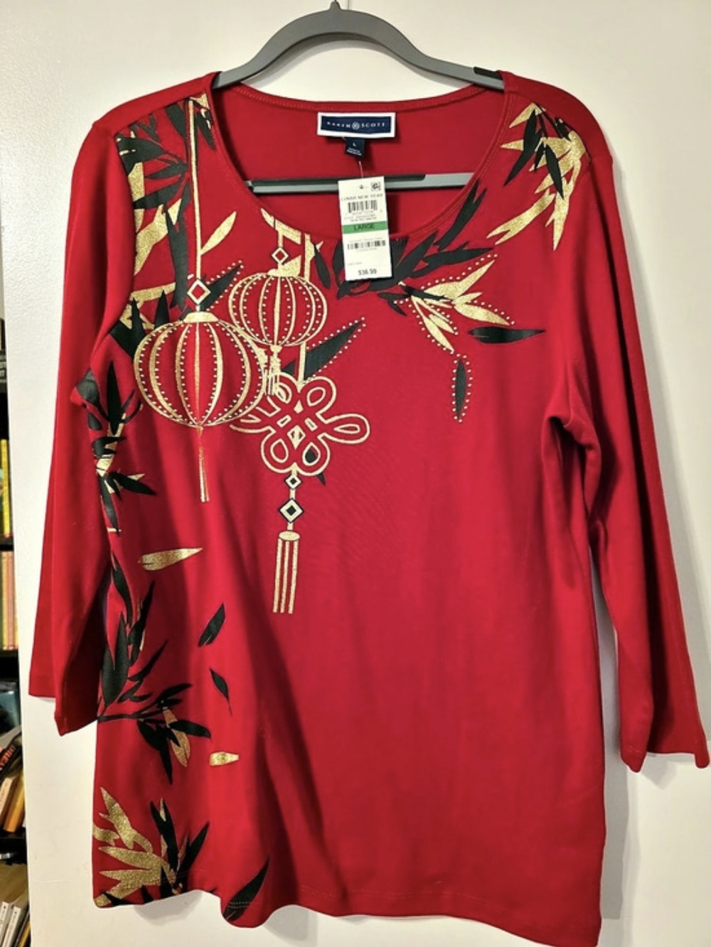Karen Scott Lunar New Year Floral Tunic Red & Black Size Large NWT